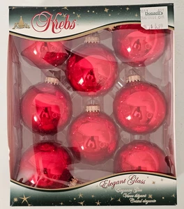 Paquete de 8 adornos navideños rojos soplados de vidrio Krebs hechos en EE. UU. - Imagen 1 de 5