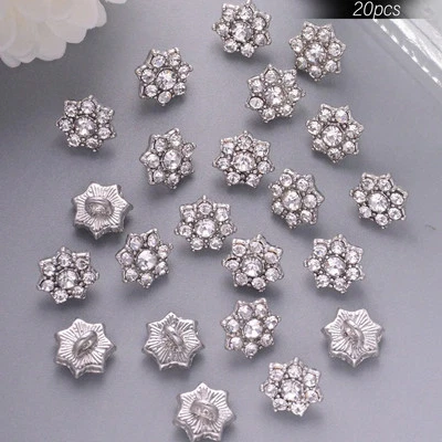 CraftbuddyUS 20pcs 9mm FLOWER Diamante Faceted Crystal Silver Buttons - Image 1 of 4