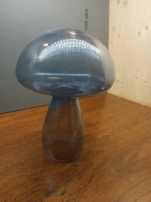 Art Glass Mushroom, Garden Decoration Indoor Decor Deep Blue Hollow Glass - Image 1 of 4