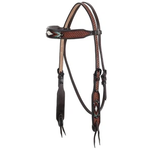 Showman Argentina Cow Leather Headstall w/ Beaded Inlay - Picture 1 of 2