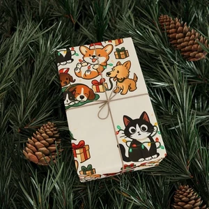 Tuxedo Cat and Puppies Christmas Wrapping Paper - Picture 1 of 27