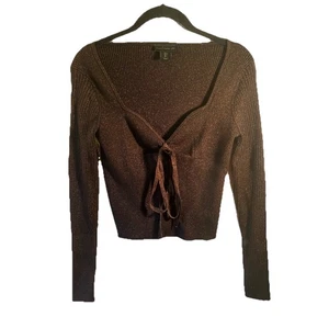 House of Harlow Metallic Sweetheart Blouse Women’s Small Brown Top Long Sleeve - Picture 1 of 7