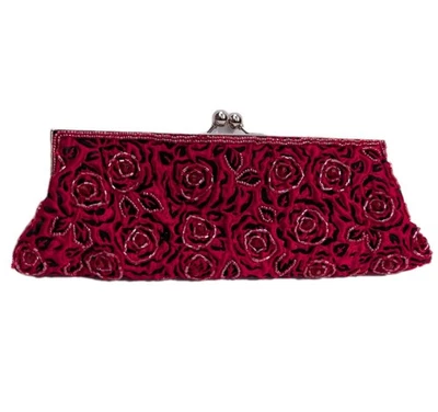 Nicole Lee Beaded Purse Convertible Crossbody Removable Chain Strap Red & Black - Image 1 of 4