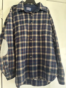 Pendleton Trail Flannel Virgin Wool Plaid Shirt Mens SZ XL Elbow Patches Warm - Picture 1 of 8