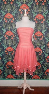 Vintage Y2K Pink Tulle Mesh Strapless Ruched Pointy Hem Fairycore Party Dress - Picture 1 of 6