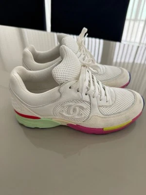 Tênis Chanel G26582 Branco Multicolorido Feminino Tamanho 37.5 Raro - Imagem 1 de 4