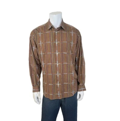 Jhane Barnes Long Sleeve Shirt Blue Orange Yellow Multi-Striped vintage Men's L - Image 1 of 4