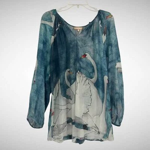 Cali Dreaming Rare Swan Silk Cotton Blend Blouse Top Flowy Size Medium Boho - Picture 1 of 9
