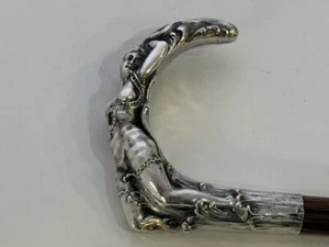 Walking stick cane Art Nouveau lady handle 800 silver Germany. antique. bamboo - Picture 1 of 10
