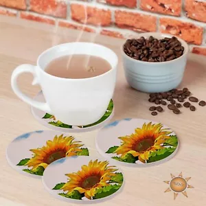 Girasol Cielo Azul Bebida Posavasos Set de Regalo Piedra Arenisca Natural - Imagen 1 de 2