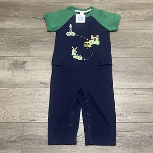 JANIE AND JACK Golf Cargo Romper Blue Green 100% Cotton Sz 18-24 Months NWT - Picture 1 of 8