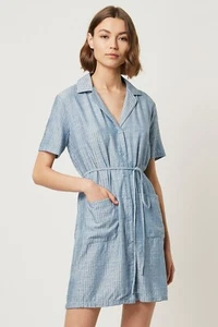 French Connection Tie Waist Stripe Shirt Dress Sizes 10 Uk BNWT £75 Bonnie Blue - Picture 1 of 7
