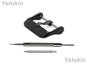 Set fibbie colore nero lucido per cinturini orologio 16mm 18mm 20mm 22mm 24mm - Foto 1 di 13
