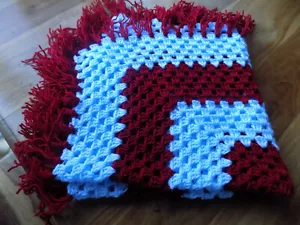 West Ham/Villa style coloured hand crochet shawl/blanket - Picture 1 of 2