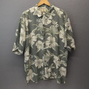 Tommy Bahama Silk Hawaiian Shirt Mens L Olive Green Pineapple All Over Print - Picture 1 of 15