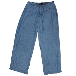 Tommy Hilfiger Wide Leg Pants Chambray Blue Drawstring Womens Waist Size 8 - Picture 1 of 12