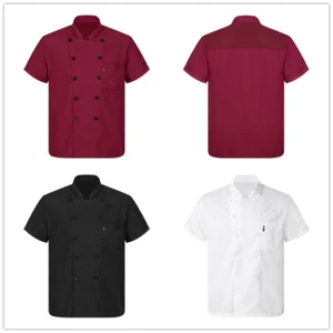 US Unisex Mens Short Sleeve Chef Coat Jacket Restaurant Kitchen Uniform T-Shirts - Picture 1 of 58