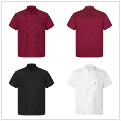 Unisex Mens Short Sleeve Chef Coat Jacket Restaurant Kitchen Uniform T-Shirts - Image 1 of 3
