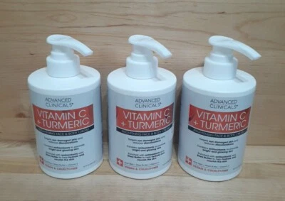 3 JUGS: Advanced Clinicals Vitamin C + Turmeric Brightening Face Body Cream 15oz - Image 1 of 3