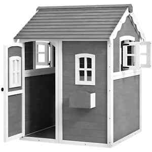 Outsunny Wooden Playhouse for Kids with Doors, Windows, Plant Box, Floors, for A