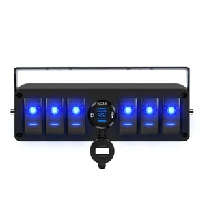 6 Gang 5Pin ON/Off Toggle Rocker Switch Panel LED Digital Voltmeter USB Charger  - Picture 1 of 5