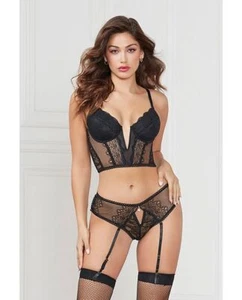 Stretch Lace Cropped Bustier & Cheeky Panty Black - Picture 1 of 12