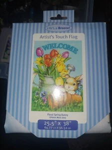 FLORAL SPRING BUNNY ** WELCOME ** FULL SIZE FLAGGE 25,5 x 38" * NEU IN PACKUNG - Bild 1 von 2