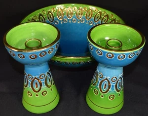 MCM Vintage Rosenthal Netter Bitossi Bowl Candlestick Holders Blue Green Italy - Picture 1 of 8