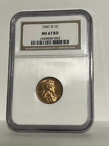 1941 D Lincoln Cent MS67 RD NGC BU Unc Red Wheat Penny - NGC Registry - Picture 1 of 2