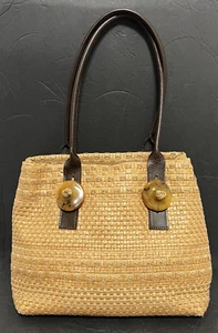 VTG ITALIAN TOTE BAG STRAW LEATHER PURSE BY ROBERTO PANCANI 1990'S CRUISE BAG - Picture 1 of 22