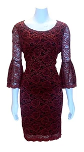 Signature by Robbie Bee Womens 3/4 Flare Sleeve Lace Sheath Dress Red Large - Picture 1 of 2