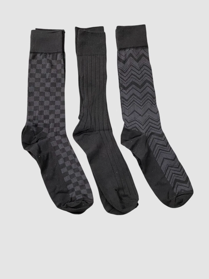 Paquete de 3 pares de calcetines de vestir con estampado de microfibra negros para hombre Perry Ellis 7-12 Foto 1 de 1