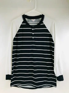 LuLaRoe Mark Henley Men's Size S Black White Striped 1/4 Button Up Long Sleeve - Picture 1 of 7