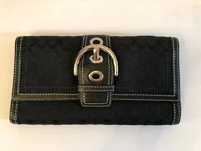 COACH WALLET, WOMEN'S, BLACK, ENVELOPE, TRI-FOLD, SIGNATURE CANVAS - Image 1 of 4