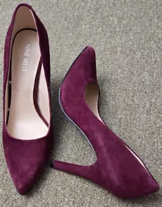 Zapatos de salón Nine West Gwendle de cuero gamuza 7,5 M tacón magenta/borgoña LEER - Imagen 1 de 14