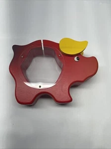 Wooden Red Pig Piggy Coin Bank with See through Sides Plexiglass 8x6 Inches - Picture 1 of 10