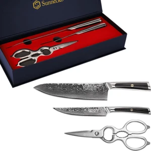 Sunnecko 3PCS kitchen Knife Set Damascus Steel Utility Knife Kitchen Scissors - Picture 1 of 7
