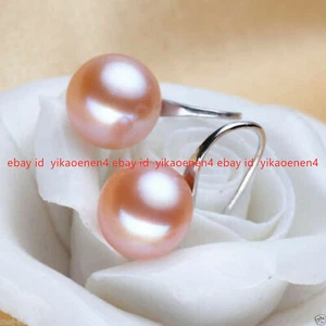 Genuine Natural 11-12mm Pink Freshwater Pearl Silver Hook Dangle Earrings - Picture 1 of 11