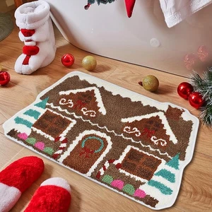Weihnachten Lebkuchenhaus Badteppich, Rutschfest Wasserabsorbierend Weihnachten... - Bild 1 von 6