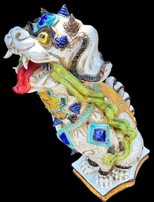 Estátua chinesa de cachorro terracota Majolic Foo Temple década de 1950 italiana tamanho real rara - Imagem 1 de 4