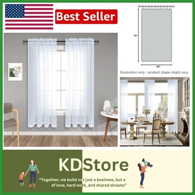 Elegant 72" White Sheer Curtains Set of 2 Panels - Versatile Window Decor - Image 1 of 4