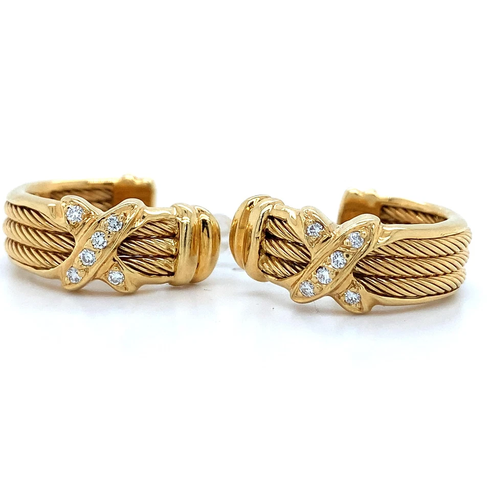 Pendientes Charriol Oro Amarillo 18K Diamantes Cable Giratorio Medio Aro Huggie X Foto 1 de 1