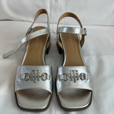 Sandalias Tommy Hilfiger plateadas con tiras para mujer talla 10 Foto 1 de 4