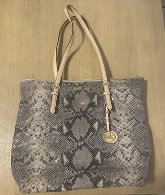 MICHAEL KORS Beige And Grey Snakeskin Tote Bag - Image 1 of 4