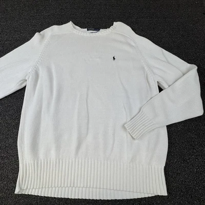 Ralph Lauren Polo Sweater Mens Large White 100% Cotton Knit Crewneck Pullover - Image 1 of 4