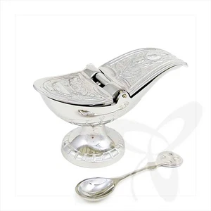 2947 incense boat with hinged lid and spoon, Solid Brass Nickel Plated - Picture 1 of 1