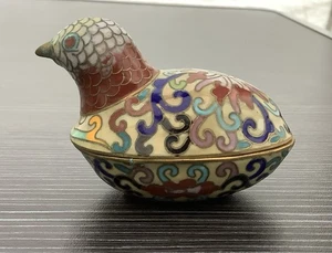 VINTAGE SMALL CLOISONNÉ QUAIL BIRD TRINKET - Picture 1 of 5