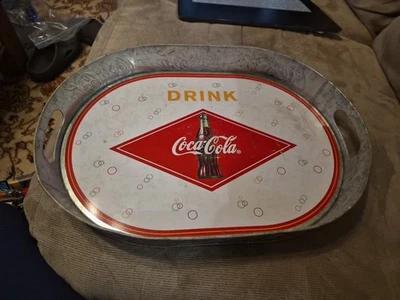 Coca-Cola Galvanized Serving Tray with Handles Drink Coca-Cola Approx 16”x11” - Image 1 of 4