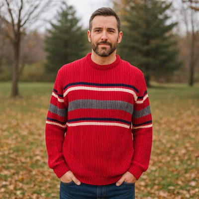 Suéter Grande Chaps Para Hombre Cuello Redondo Rayas Acanalado Tejido Algodón Estilo Y2K Otoño Foto 1 de 4