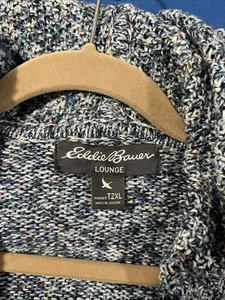 Eddie Bauer Women’s Cardigan Sweater Size XXL Tall Blue Knit Open Front Hooded - Picture 1 of 14